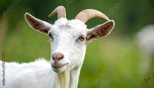 Close-up of a white goat in a grassy field