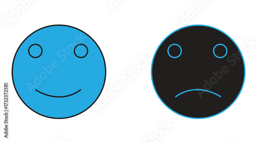 Happy and sad emoji vector icons. Smiley face, positive and negative emoji icons, and neutral opinion vector sign symbols. Vector illustration.