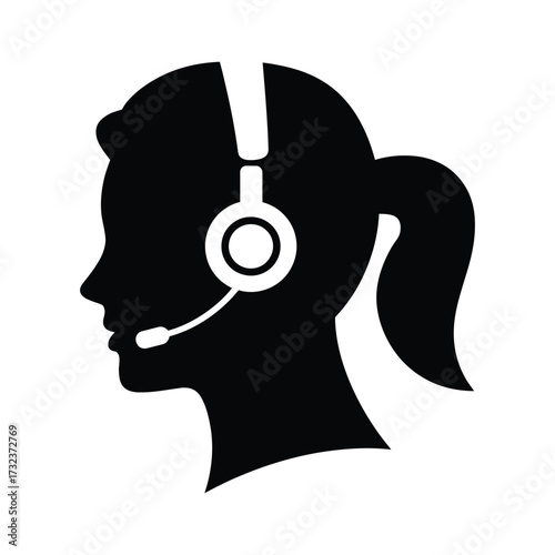 Silhouette of a woman wearing a headset with microphone for customer service or communication