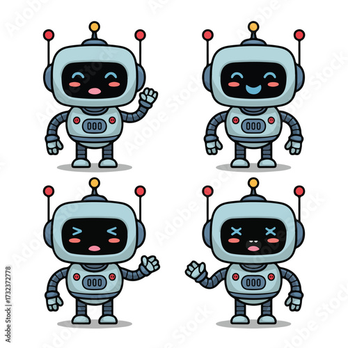 Set of funny cartoon robots and androids illustration