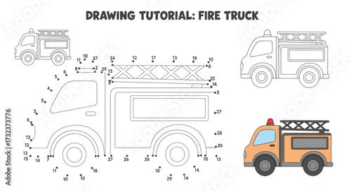 Fire truck connect the dots activity page for kids learning development skills
