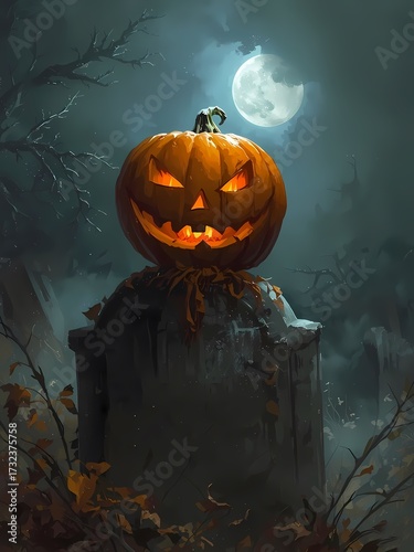 halloween pumpkin in the graveyard