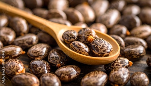 Wallpaper Mural Close-up of wooden spoon filled with dark brown seeds Torontodigital.ca