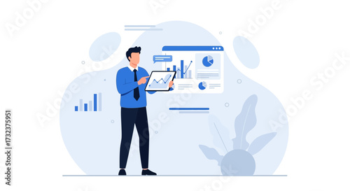 Analyzing data and reports for business growth, using tablet device and online dashboard