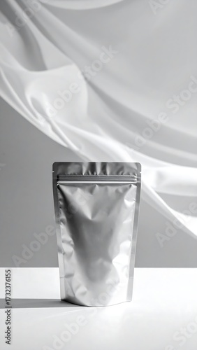 Silver pouch on white background