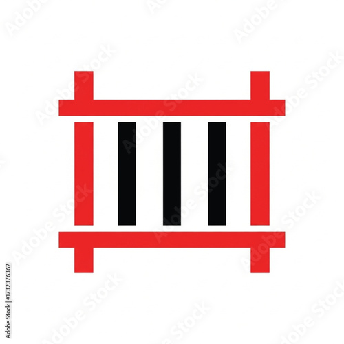 Fence Icon, Red and Black Minimalist Barrier Design