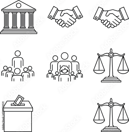 Line Art Social Policy Web Icon Set.