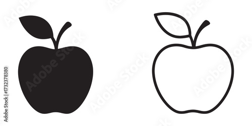 Two simple apple icons black and white simple fruit graphic design elements