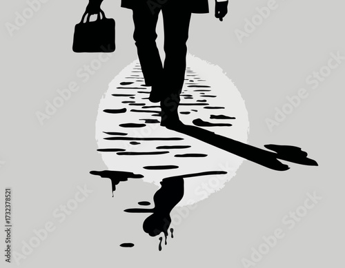Silhouette of detective investigate is following footprints