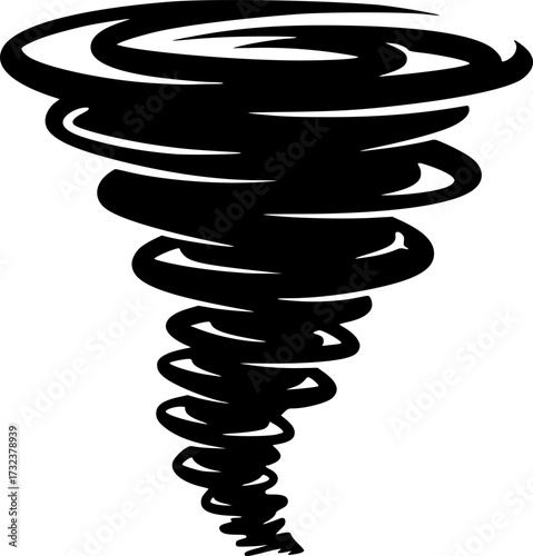 Black swirling vortex design silhouette isolated on white background