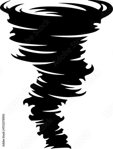 Black swirling vortex design silhouette isolated on white background