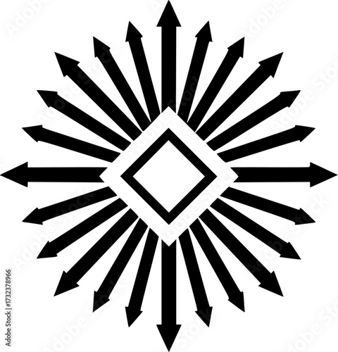 Black silhouette arrows radiating outward from a central diamond isolated on white background