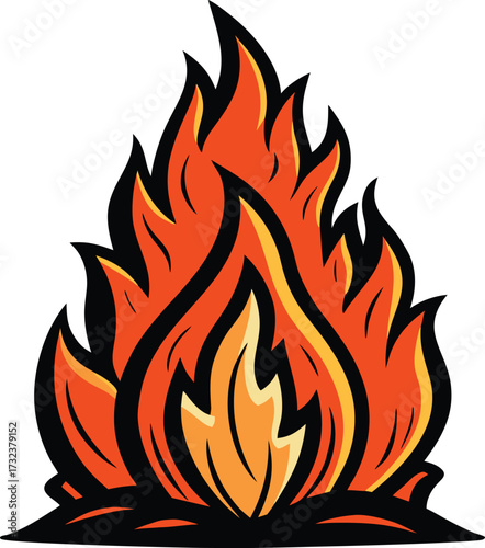 Stylized illustration of a roaring bonfire with orange and yellow flames heat energy vector illustration EPS file download.
