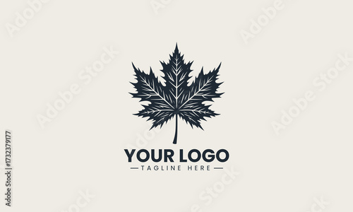Prominent black vector silhouette of a detailed maple leaf showcasing autumn nature and national symbolism