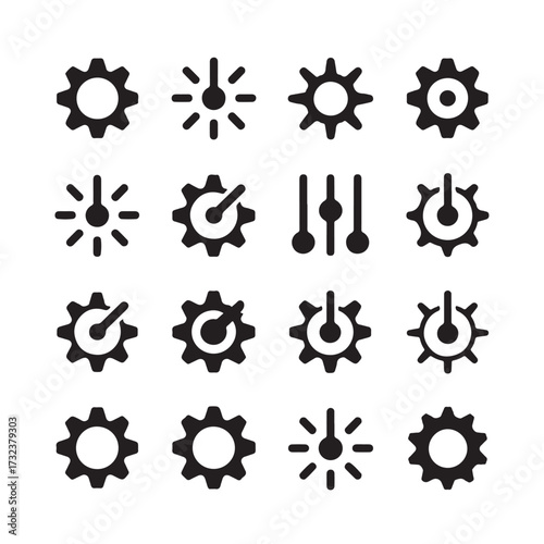 Set of gear and slider icons representing settings and adjustments, isolated on white background technology background
