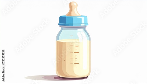 A vector illustration of a baby bottle with milk flat parenting style isolated on white background
