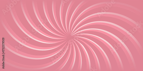 Candy color sunburst background. Abstract pink cream sunbeams design wallpaper. Colorful spinning lines for template, banner, poster, flyer. Sweet rotating cartoon swirl or whirlpool