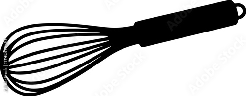 Simple black silhouette of a kitchen whisk for mixing and aerating ingredients isolated on white background