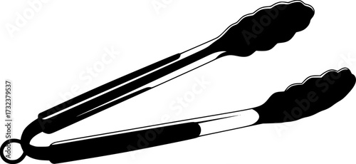 Black silhouette of kitchen tongs with a loop handle isolated on white background
