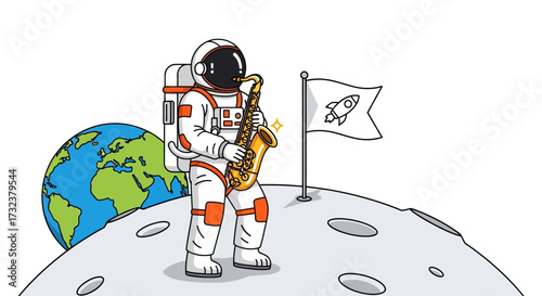 Astronaut playing saxophone on the moon.
