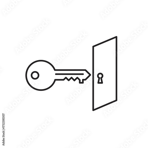 Modern Icon Vector Illustration of Key Entering Door Lock in Minimalist Style