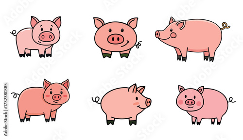 Funny pigs set. Vector illustration.