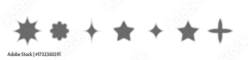 Abstract star shapes with photocopy grain texture. Vintage halftone sparkle effect in minimal style. Isolated vector icons for poster, decoration, pattern, and modern graphic design