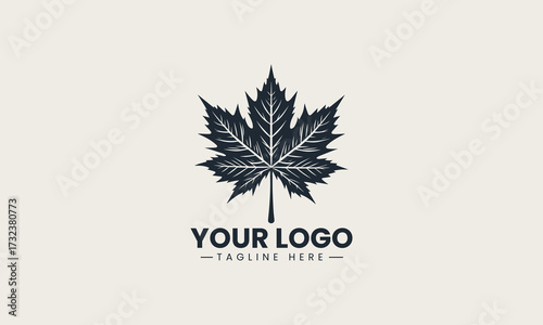 Prominent black vector silhouette of a detailed maple leaf showcasing autumn nature and national symbolism