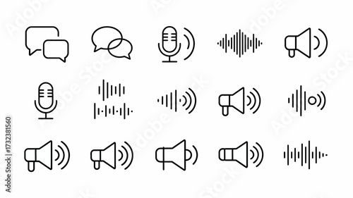 Editable vector line icons for sound and communication set scalable eps graphics silhouette white background