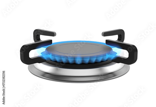 Kitchen gas stove burner with blue flame isolated for cooking, heating, appliance, energy, flame, domestic, efficient, reliable, and household.