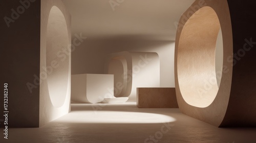 Wallpaper Mural Minimalist Sculptural Interior with Rounded Arches and Soft Light. AI generative Torontodigital.ca