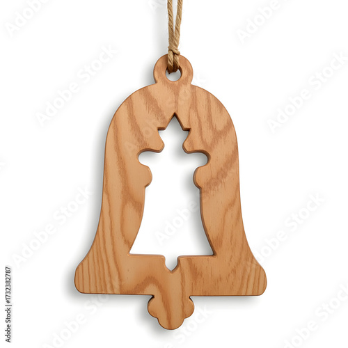 Rustic wooden bell ornament with star cut-out, holiday decor