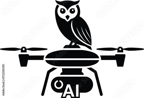Owl Perched on Drone with AI - Modern Tech & Nature