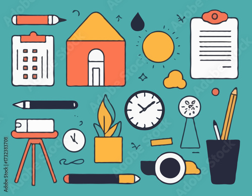 Hand-Drawn Business Icons and Doodles, Creative Sketches for Professional Use, Unique Vector Illustrations with a Playful Touch