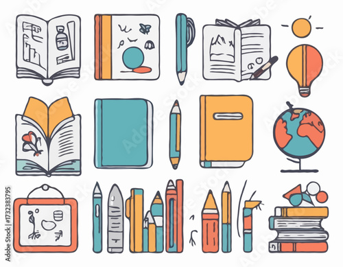 Education icons doodle hand drawn