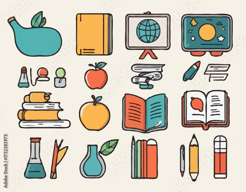 Education icons doodle hand drawn
