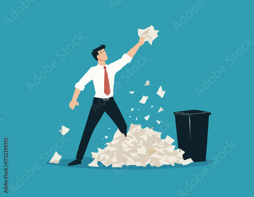 Businessman throwing crumpled paper to trash
