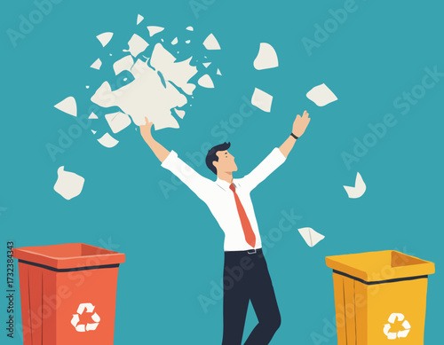 Businessman throwing crumpled paper to trash