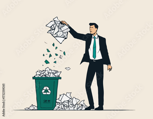 Businessman throwing crumpled paper to trash