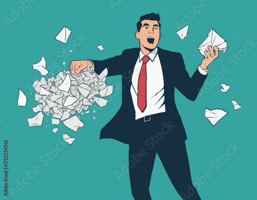 Businessman throwing crumpled paper to trash