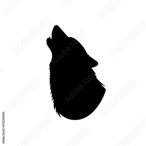 Silhouette of a howling wolf's head against a white background with detailed fur texture and open mouth. Concept for wildlife conservation, logo design and nocturnal themed artwork