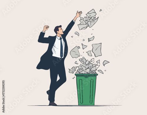 Businessman throwing crumpled paper to trash