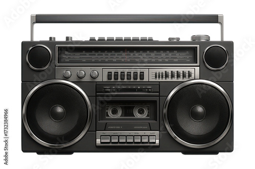 Vintage boombox with dual cassette deck, radio tuner, and equalizer.