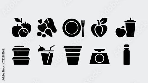 Stylish food and diet silhouette icons vector illustration scalable eps icon set silhouette white background