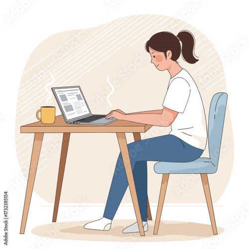 young woman working on laptop