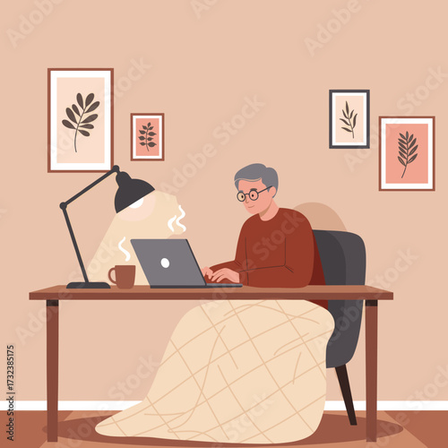old man working at home