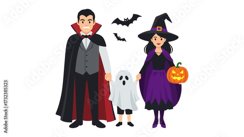 Halloween Family in Costume: A family embraces the spirit of Halloween, dressed in whimsical costumes that spark laughter and conjure childhood memories of trick-or-treating. 