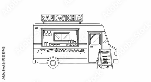 Grab a delicious sandwich from this trendy food truck, perfect for branding, menus, or showcasing culinary creativity in your next project
