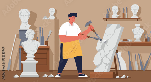 this man is sculpting