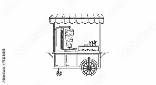 Authentic street food vendor cart with shawarma, a vibrant culinary icon that evokes a sense of travel and deliciousness, perfect for food blogs and menus